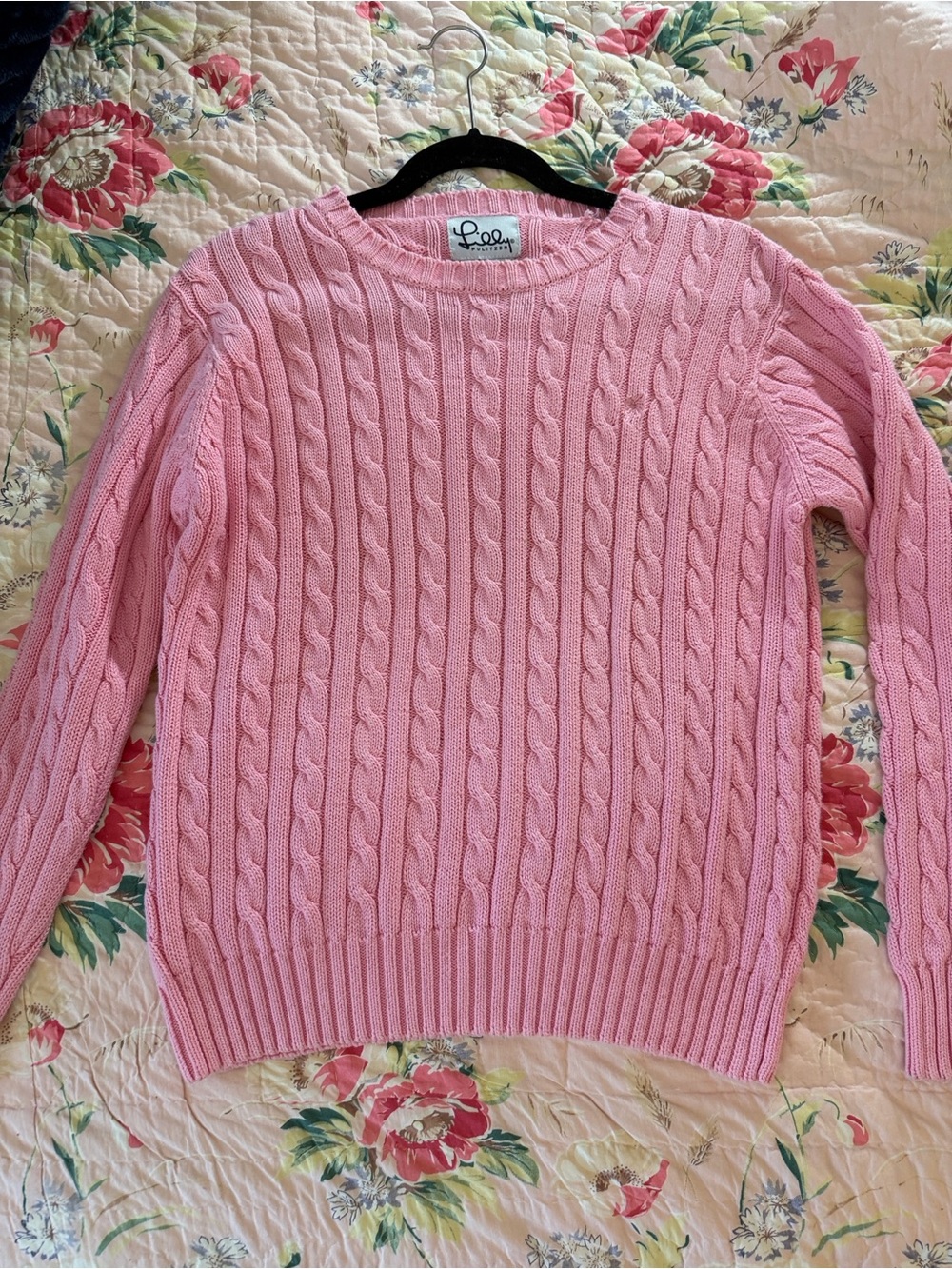 Lilly Pulitzer vintage Pink preppy Cable-Knit Crewneck Sweater medium - Picture 7 of 7